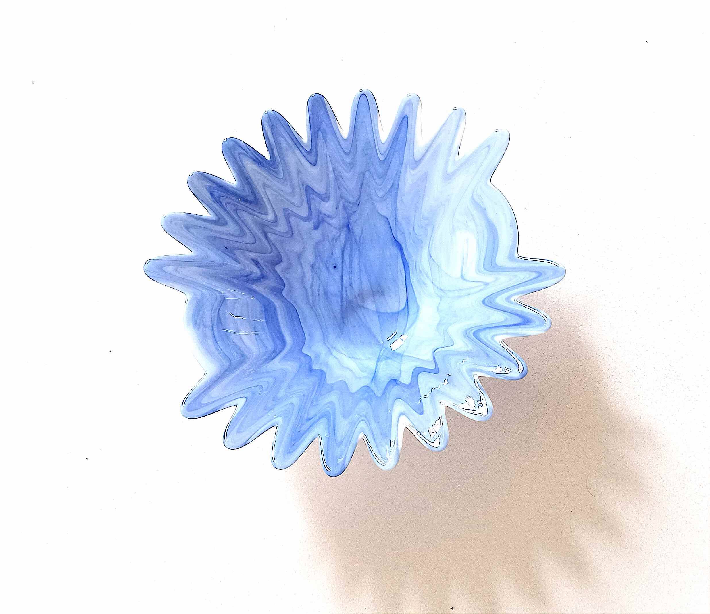 Murano glass cup opaline blue white width 26 cm 60s