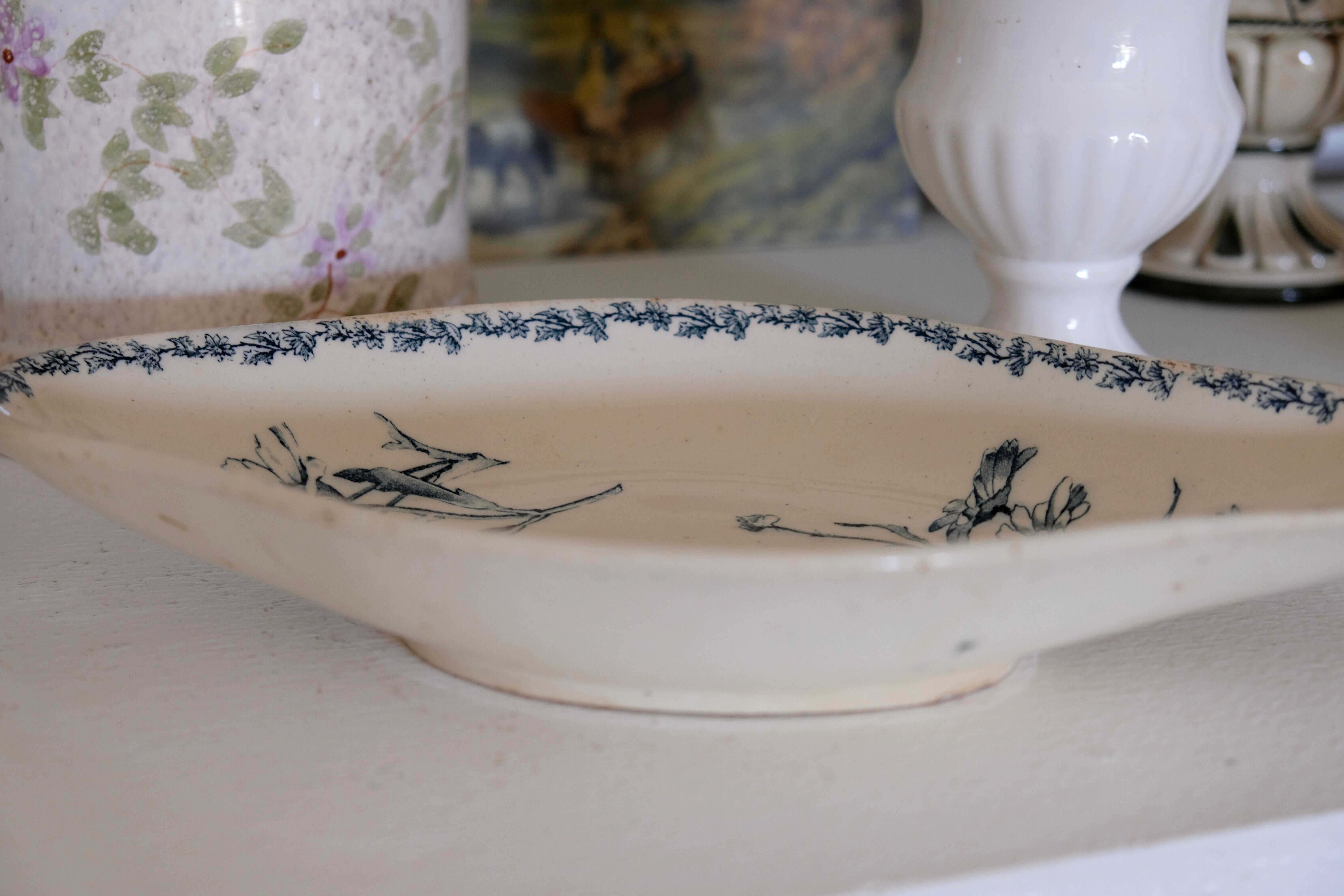 Ravier antique "Marguerite" Luneville faience XIXth