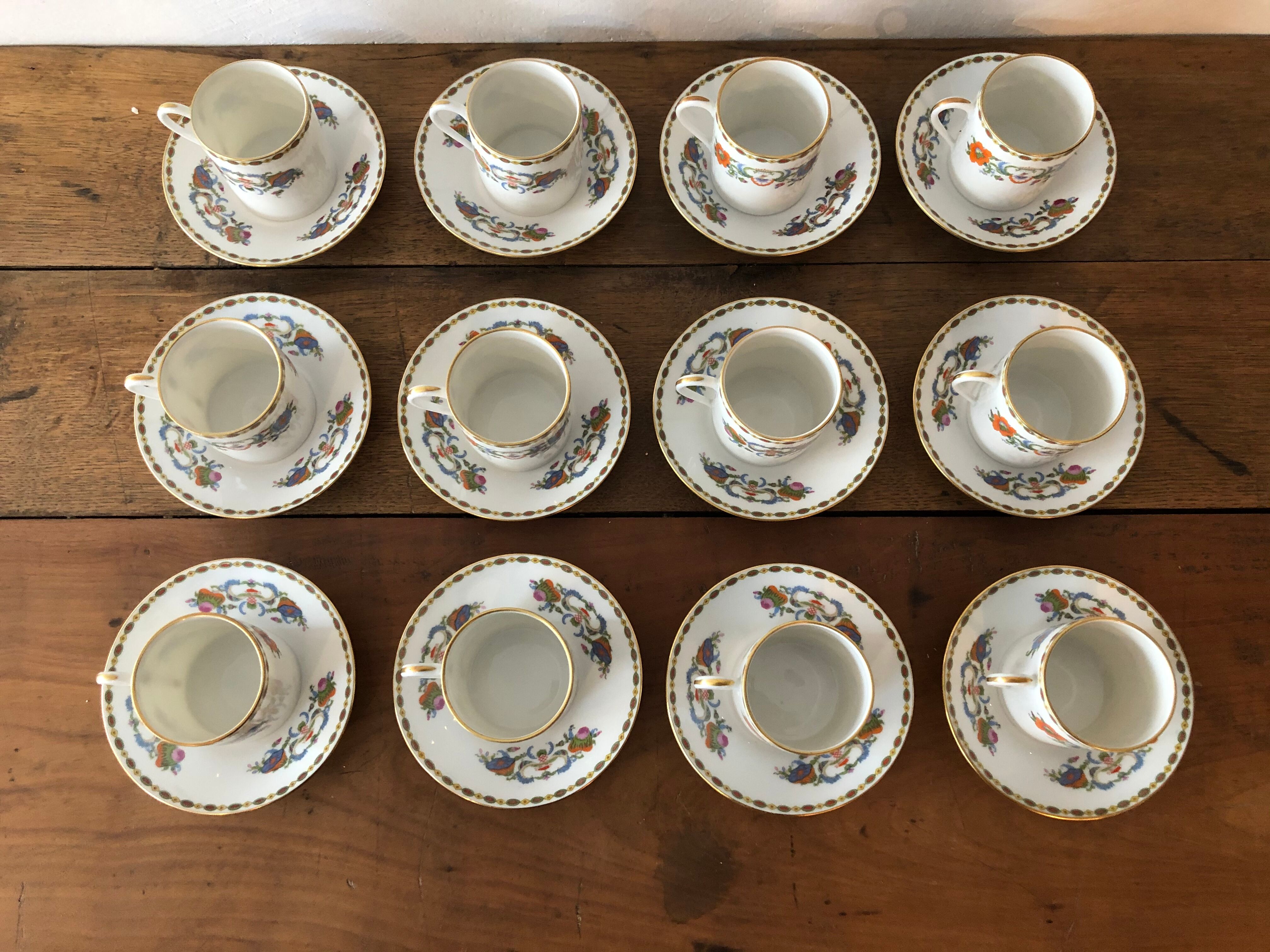 Service of 12 porcelain coffee cups, Raynaud, Limoges, 1950s.