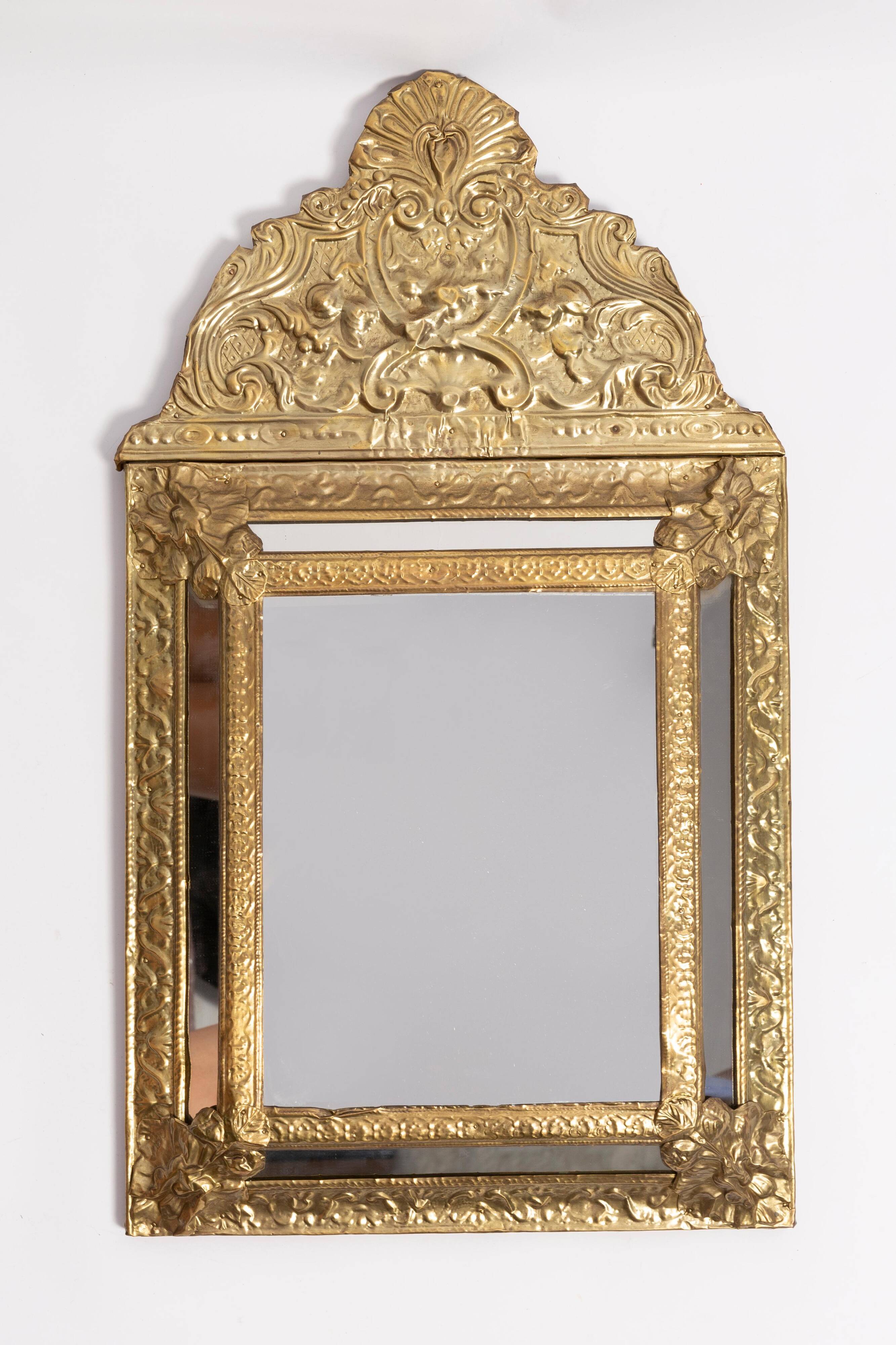 Medium vintage mirror with a decorative gold and blue metal frame, Italy, 1960s.