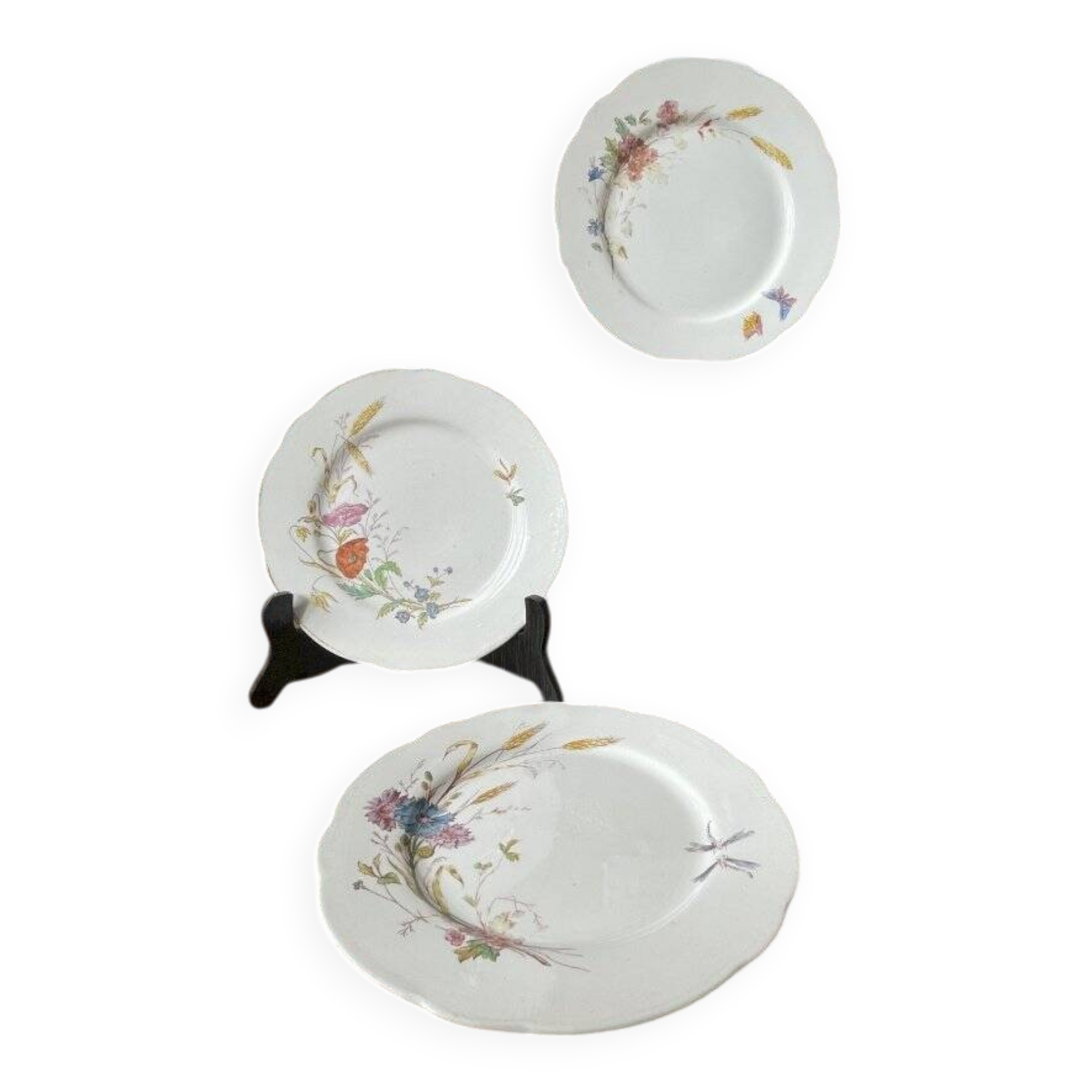 Set of 3 antique Longchamp ironstone dinner plates.