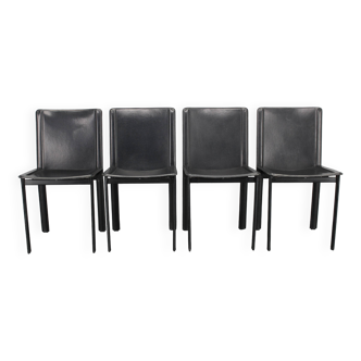 4 chaises de salle à manger en cuir dans le style de Matteo Grassi, Italie années 1980