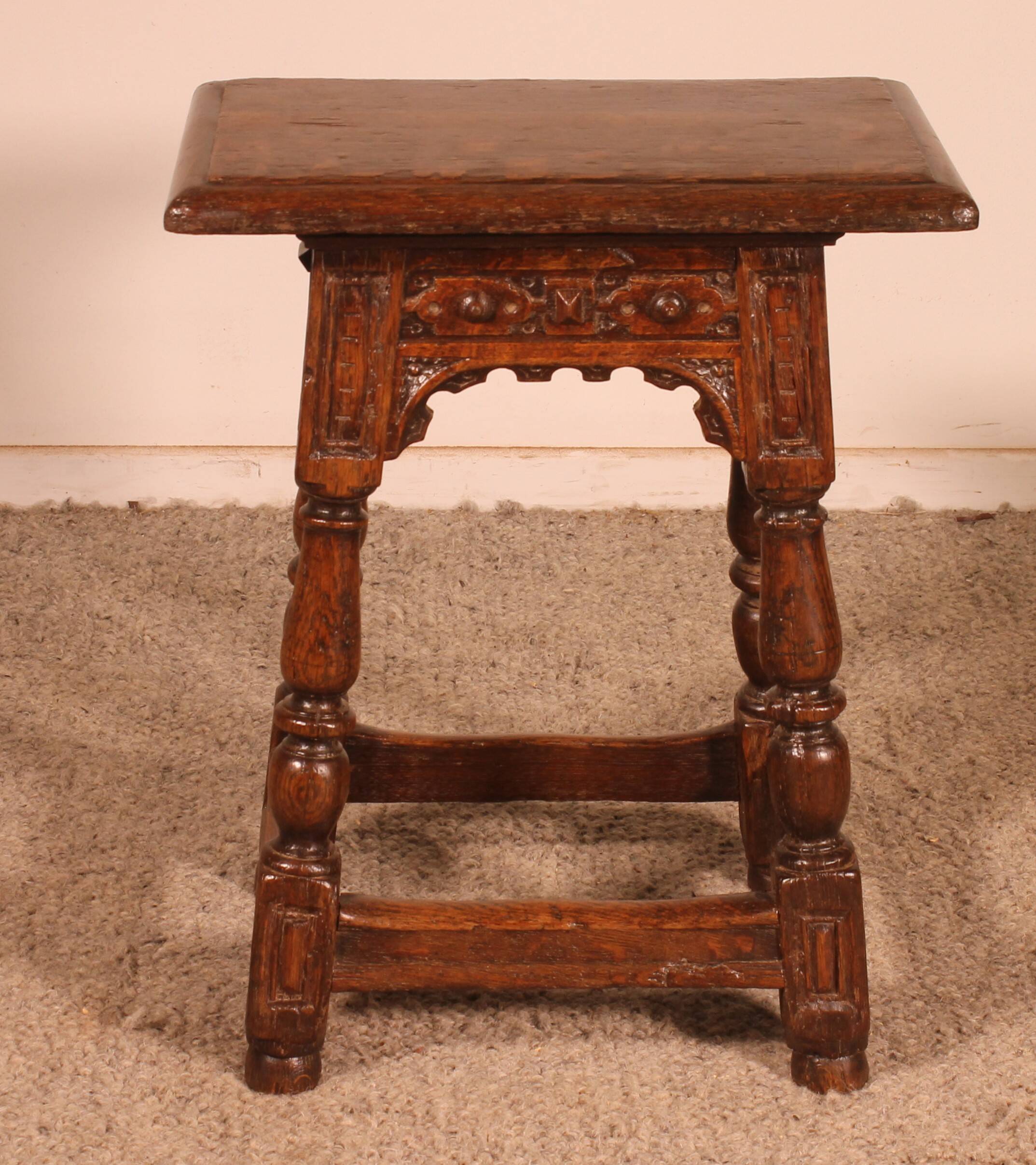 early 17th century oak high stool