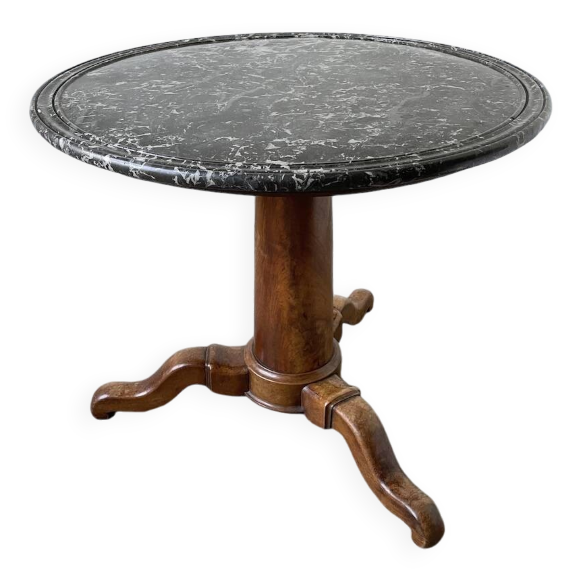 Empire walnut and marble pedestal table, late 19th century