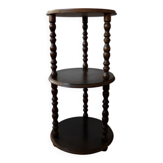 Vintage three-tier turned wood side table, antique style furniture