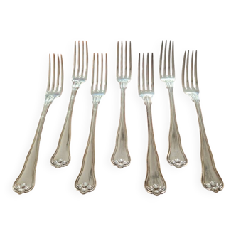 Christofle - Set of 7 dessert forks in the violoné palmette pattern.