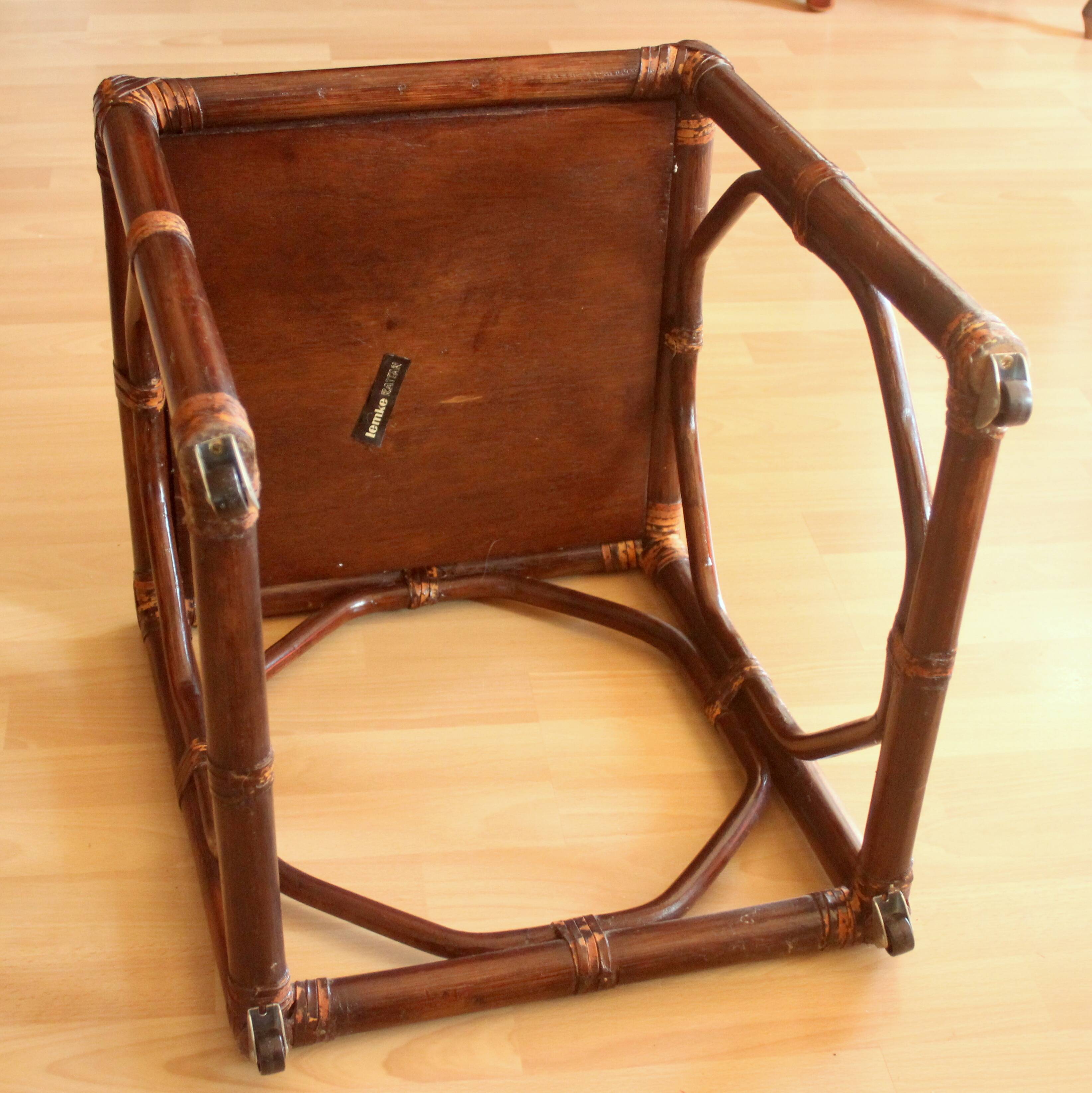 Small side table on rolls made of rattan, bamboo and wood, handmade Vintage