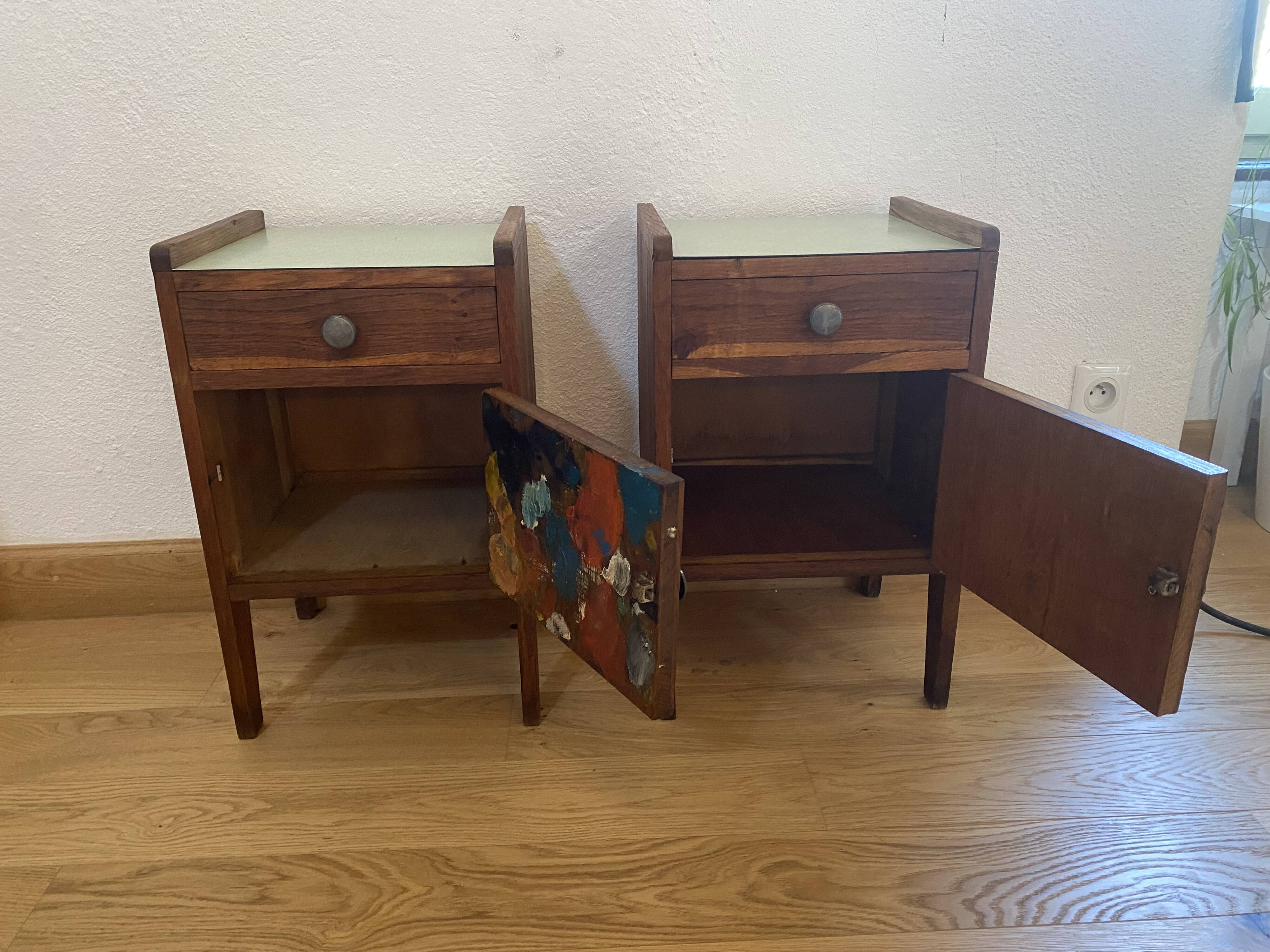 Pair of solid oak bedside tables from the 1950s.