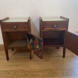 Pair of solid oak bedside tables from the 1950s.