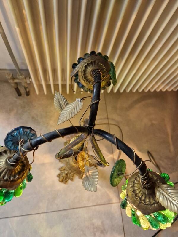 Bronze table lamp and Murano glass grape clusters.