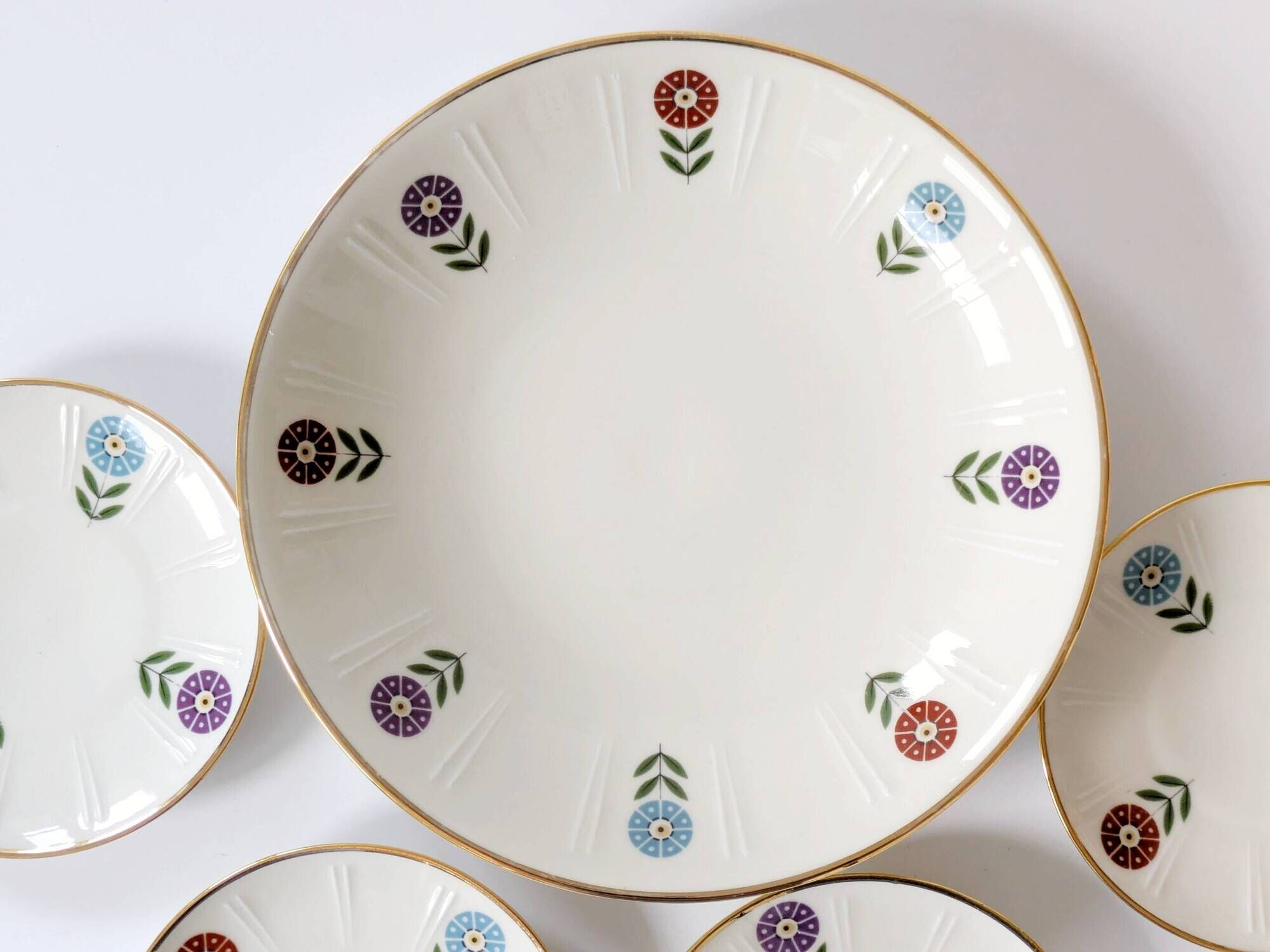 Set of 4 coasters + 1 plate, Winterling Bavaria porcelain, 1960s