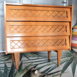 Vintage rattan wood chest of drawers