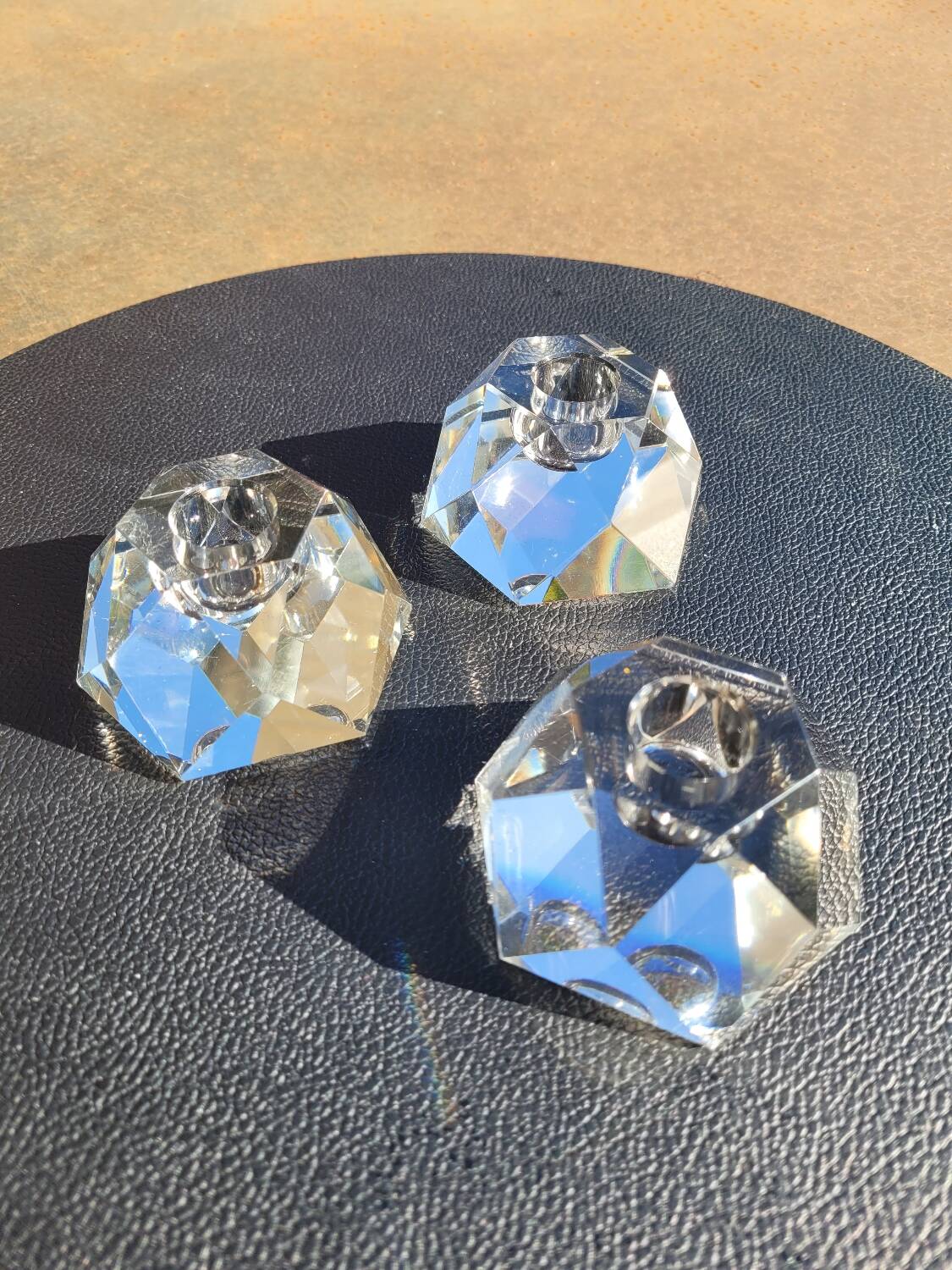 Crystal candle holders - diamond shape - set of 3