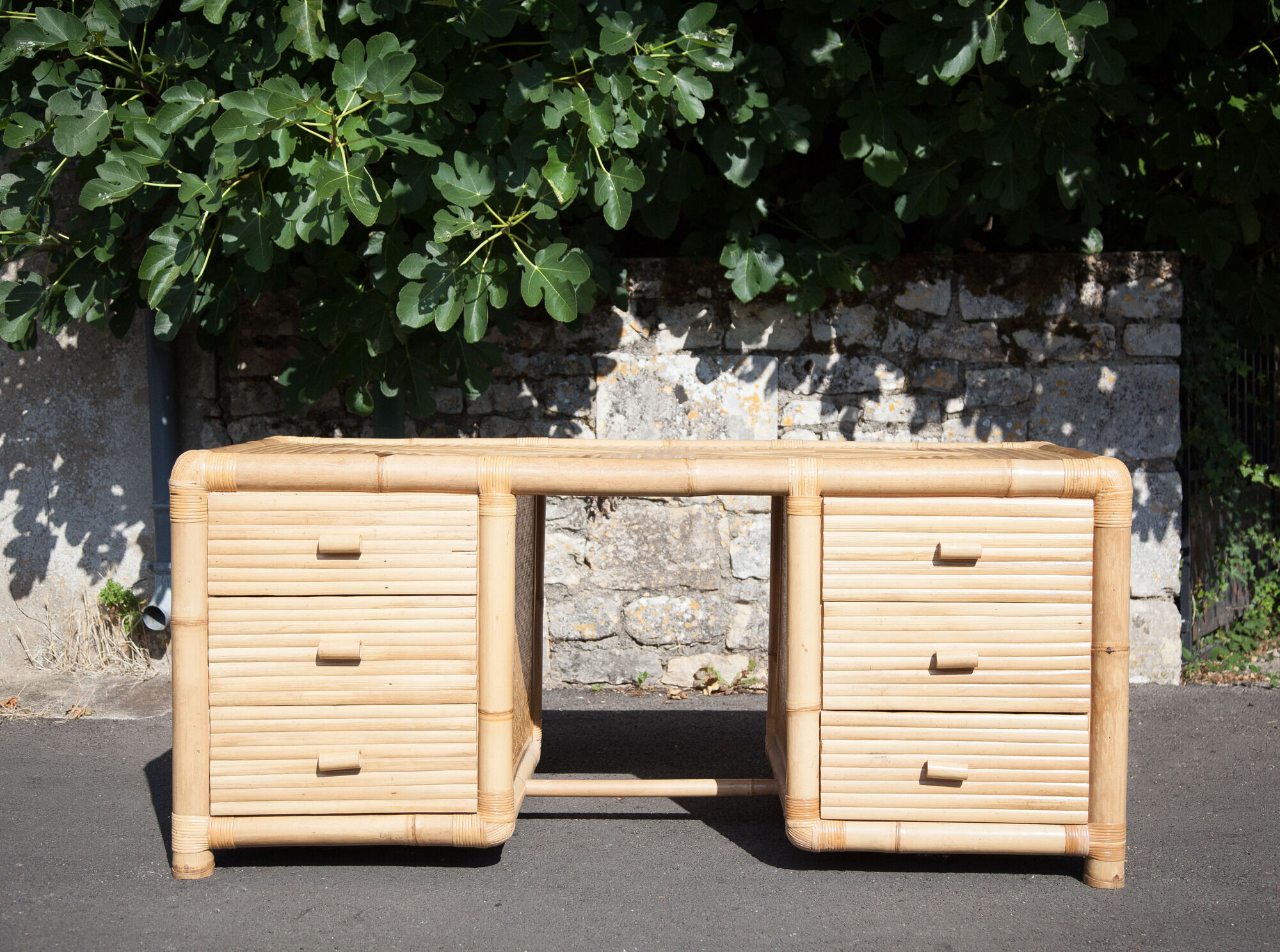 Bamboo desk, large drawer desk with chair, storage, bamboo furniture, interior decoration