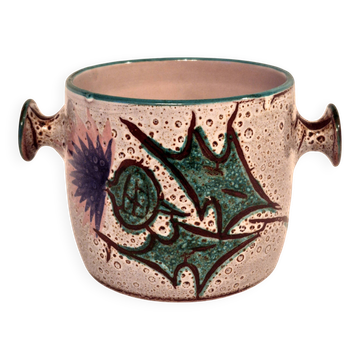 Cache-pot, Vase, Pot couvert, Vallauris motif « Aux Chardons » par E.Danie