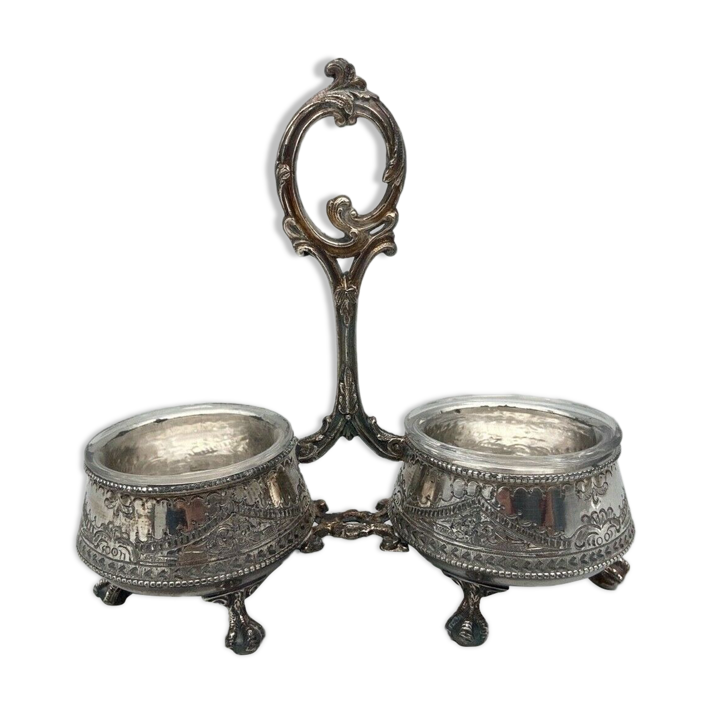 Saliere pepper metal silver Louis XV-XVl style rich ornamentation
