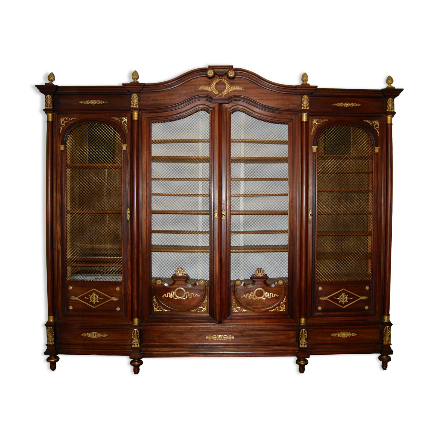 Large Empire library in solid mahogany, late nineteenth century
