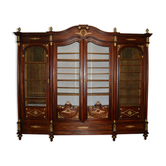 Large Empire library in solid mahogany, late nineteenth century