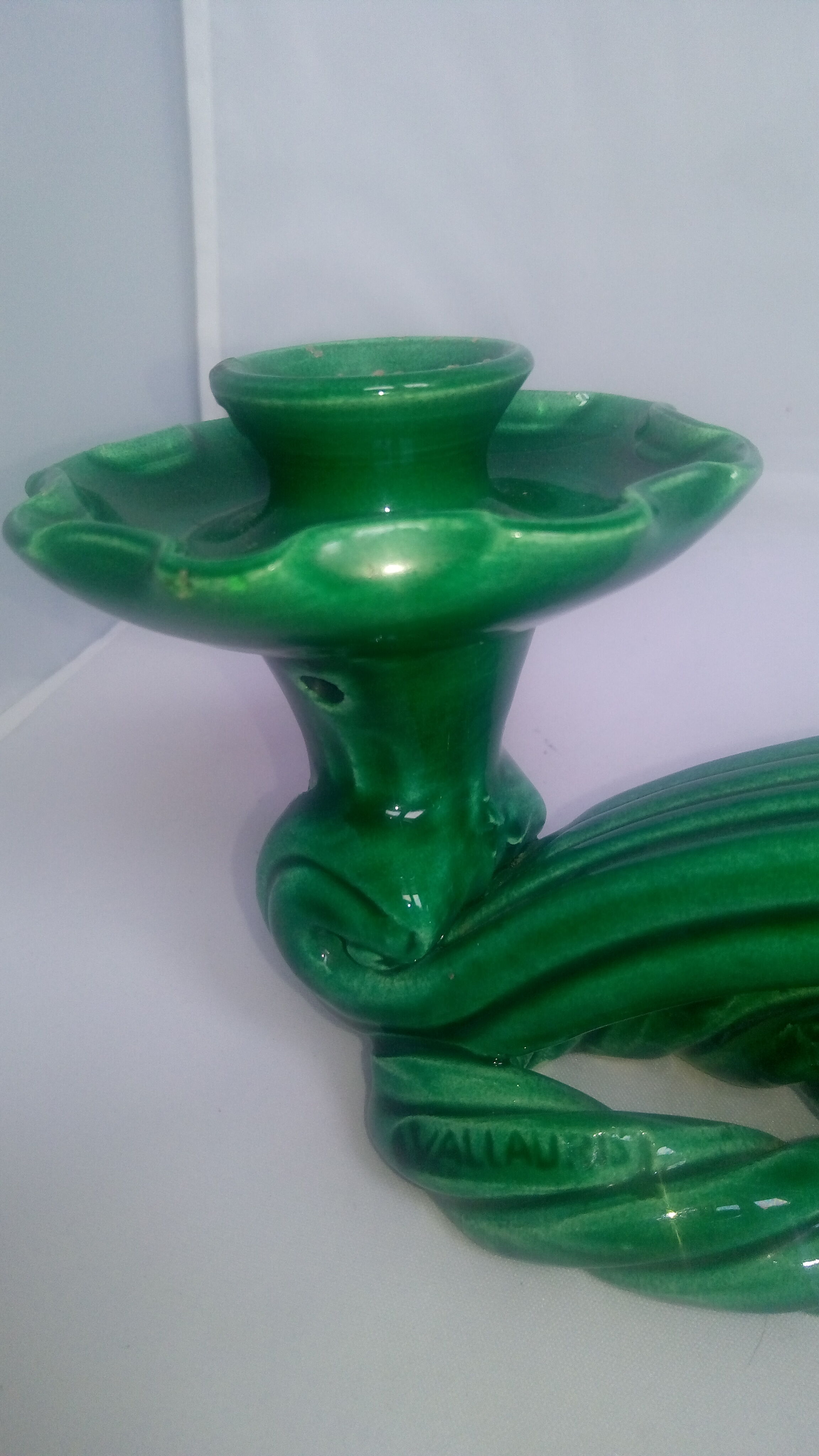 Green ceramic Vallauris candelstick