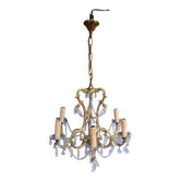 Antique cage chandelier in gilded bronze and crystal, 6 lights / working condition l gau