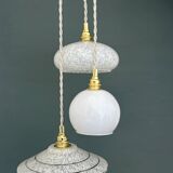 Vintage white glass triple globe suspension from Clichy and opaline.