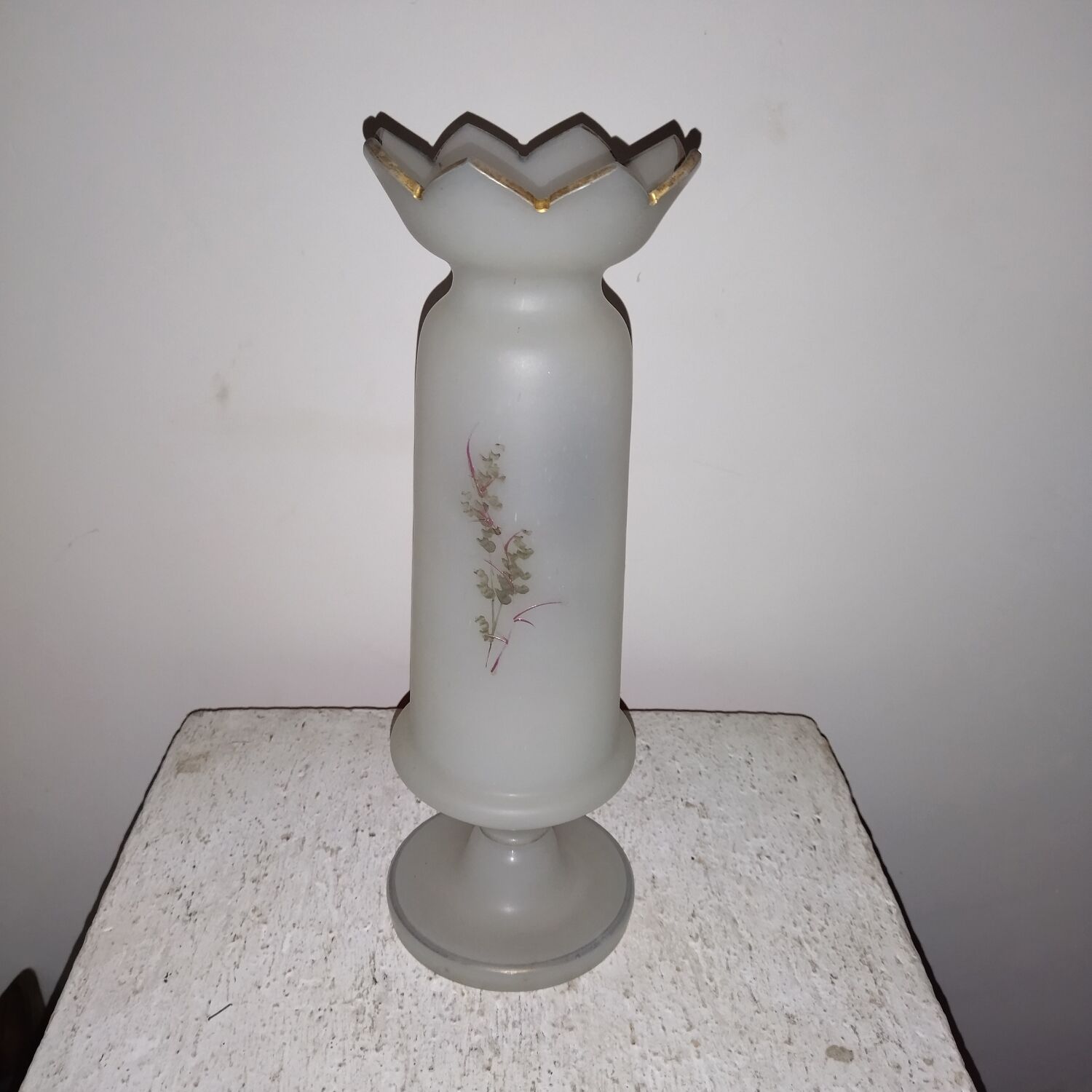 Enamelled opaline glass vase
