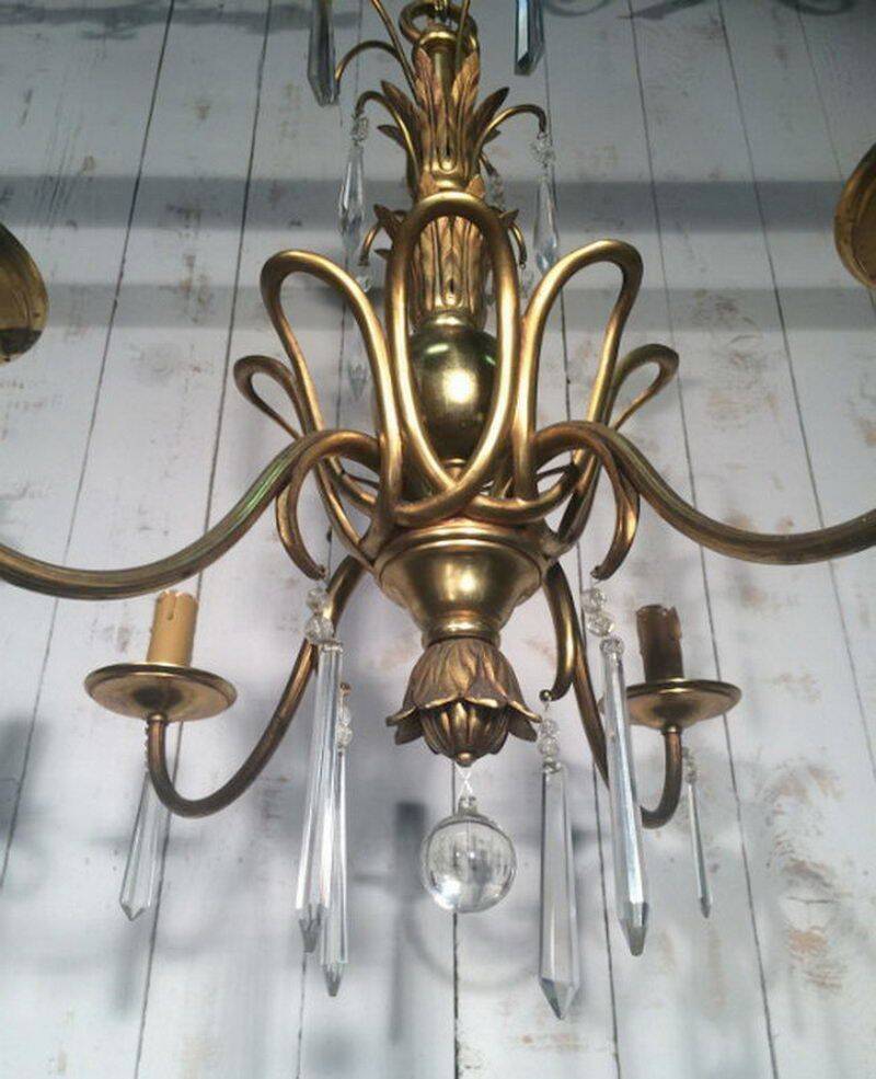 Bronze and crystal chandelier in the style of the Baguès house