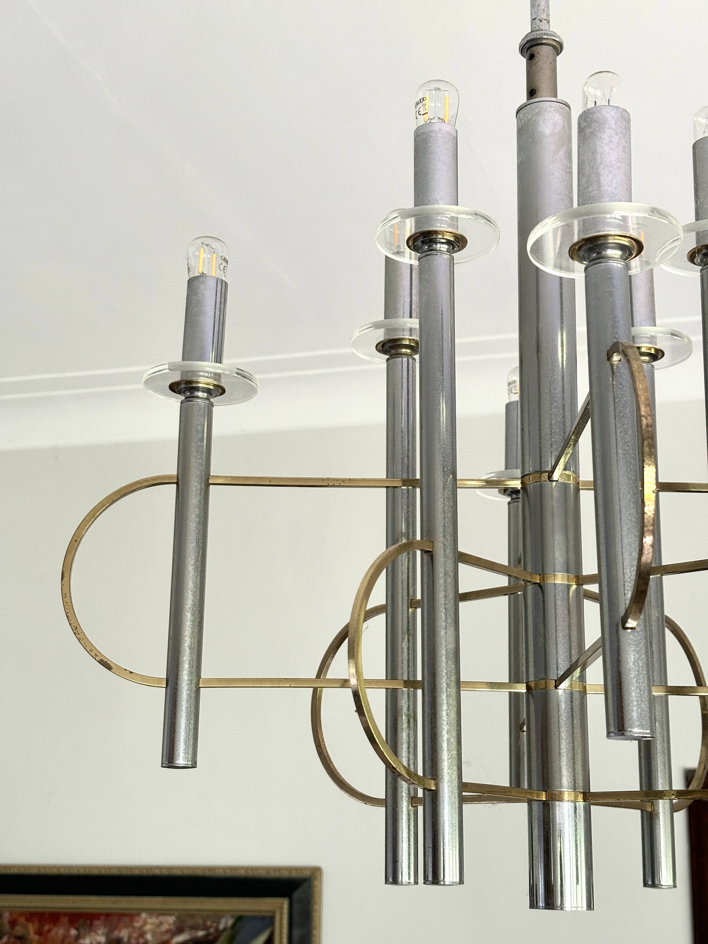 Brass and Chrome Sputnik Chandelier by Sciolari, Italy, 1960s