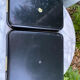 Vintage lacquered nesting tables duo – Floral decor and scoop handles.