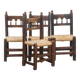 Set of 4 Antique Spanish Country Chairs with Woven Rattan Seats
