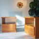 Pair of bedside tables in elm from the 1980s, brutalist design, chalet.