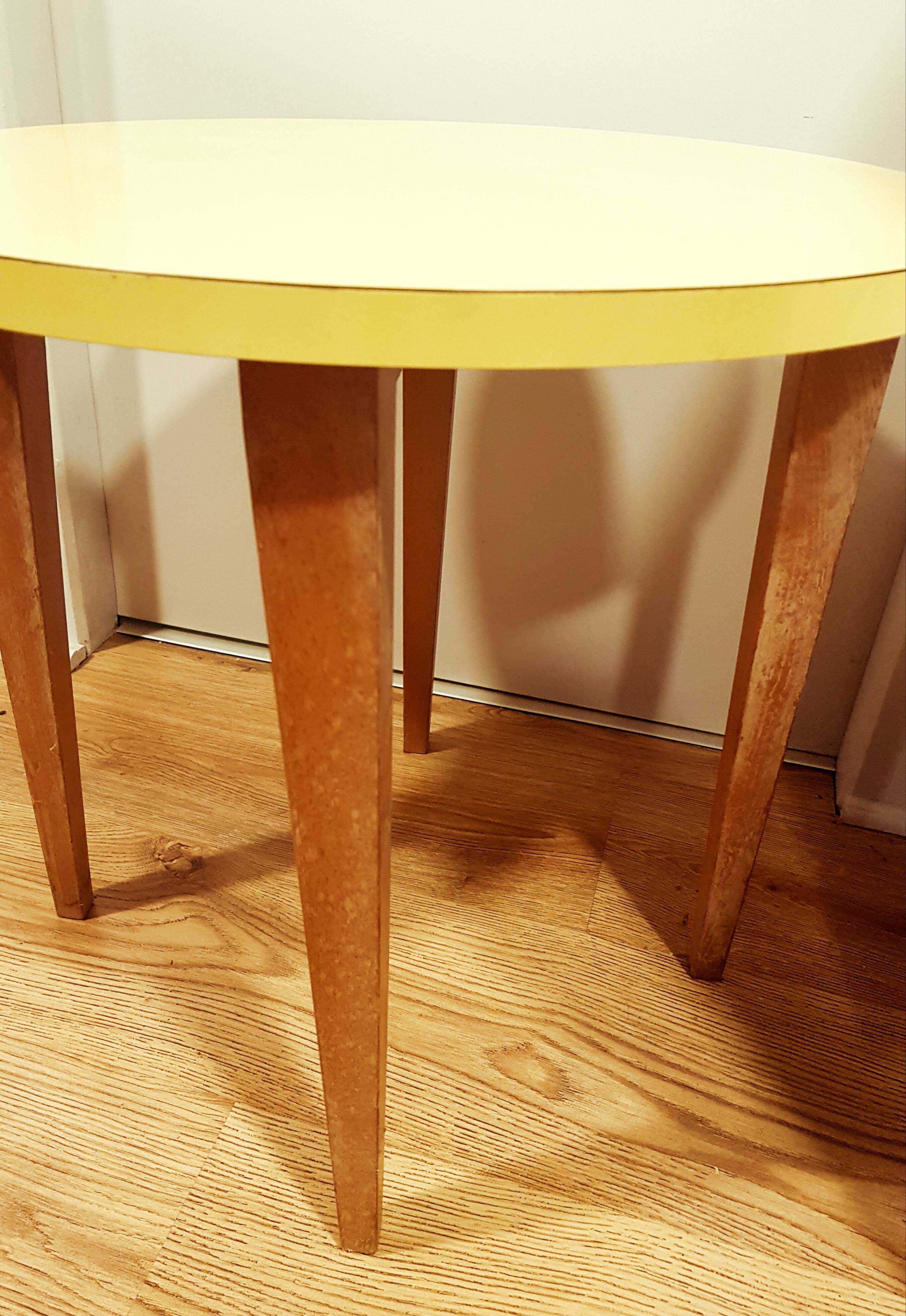 Yellow formica & wood side table