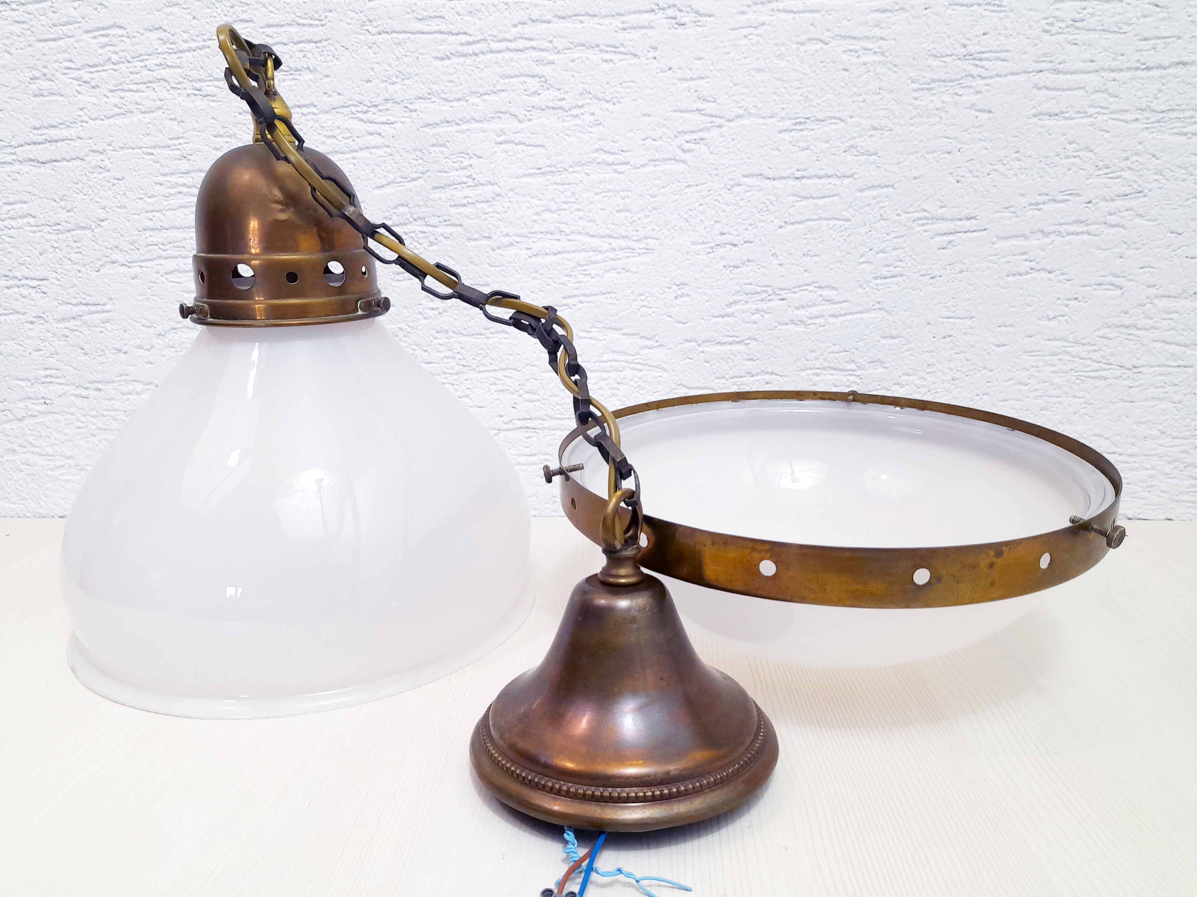 Opal glass and brass pendant light