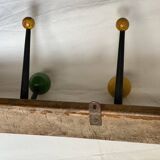 Coat rack with 5 double metal hooks and vintage wooden balls from the 1950s.