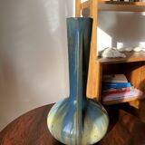 French Pierrefonds vase with blue crystalline glaze, Art Nouveau stoneware