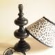 Black Turned Wood Table Lamp with Leopard Print Shade