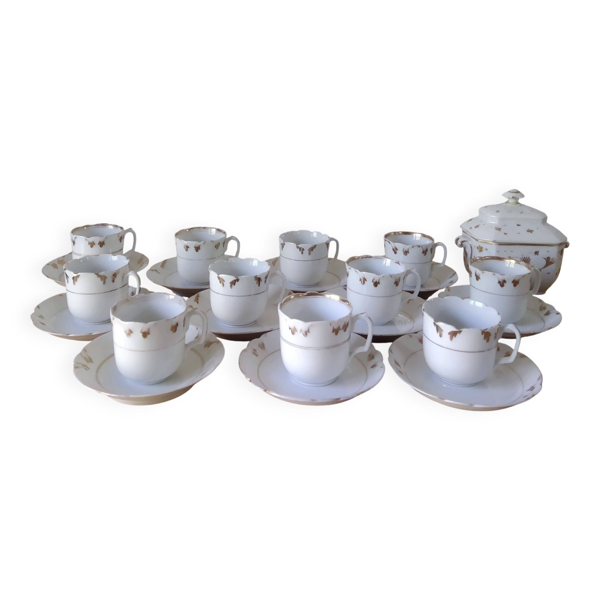 Coffee cups and sugar bowl, Old Paris Empire porcelain, Vve BARES