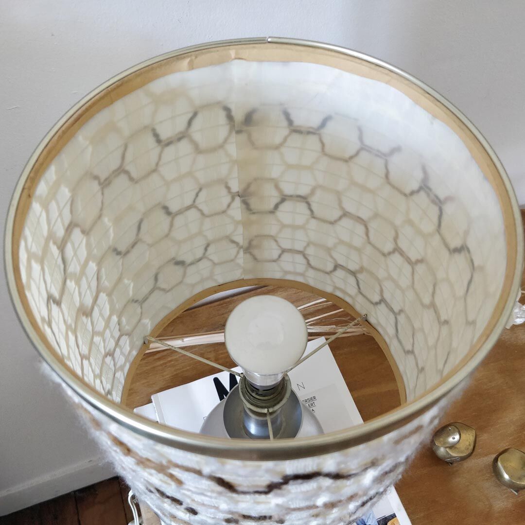 Seventies lamp brushed aluminum and wool