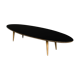 Oval coffee table with a black tray and oak-turned feet