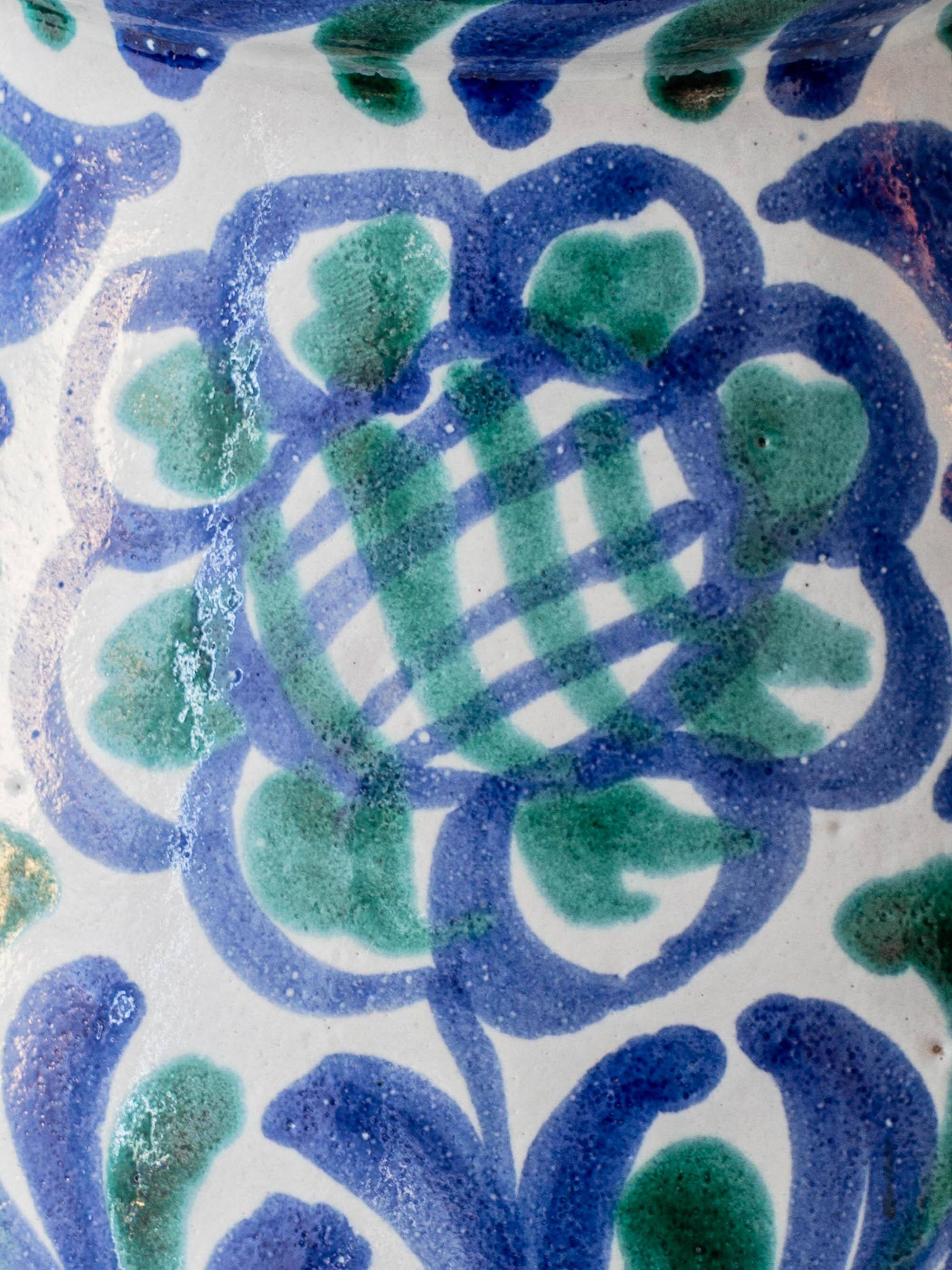 Fajalauza ceramic table lamp with hand-woven shade, Granada, Spain.