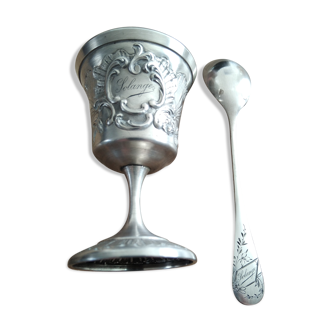 Solange engraved silver egg cup and spoon