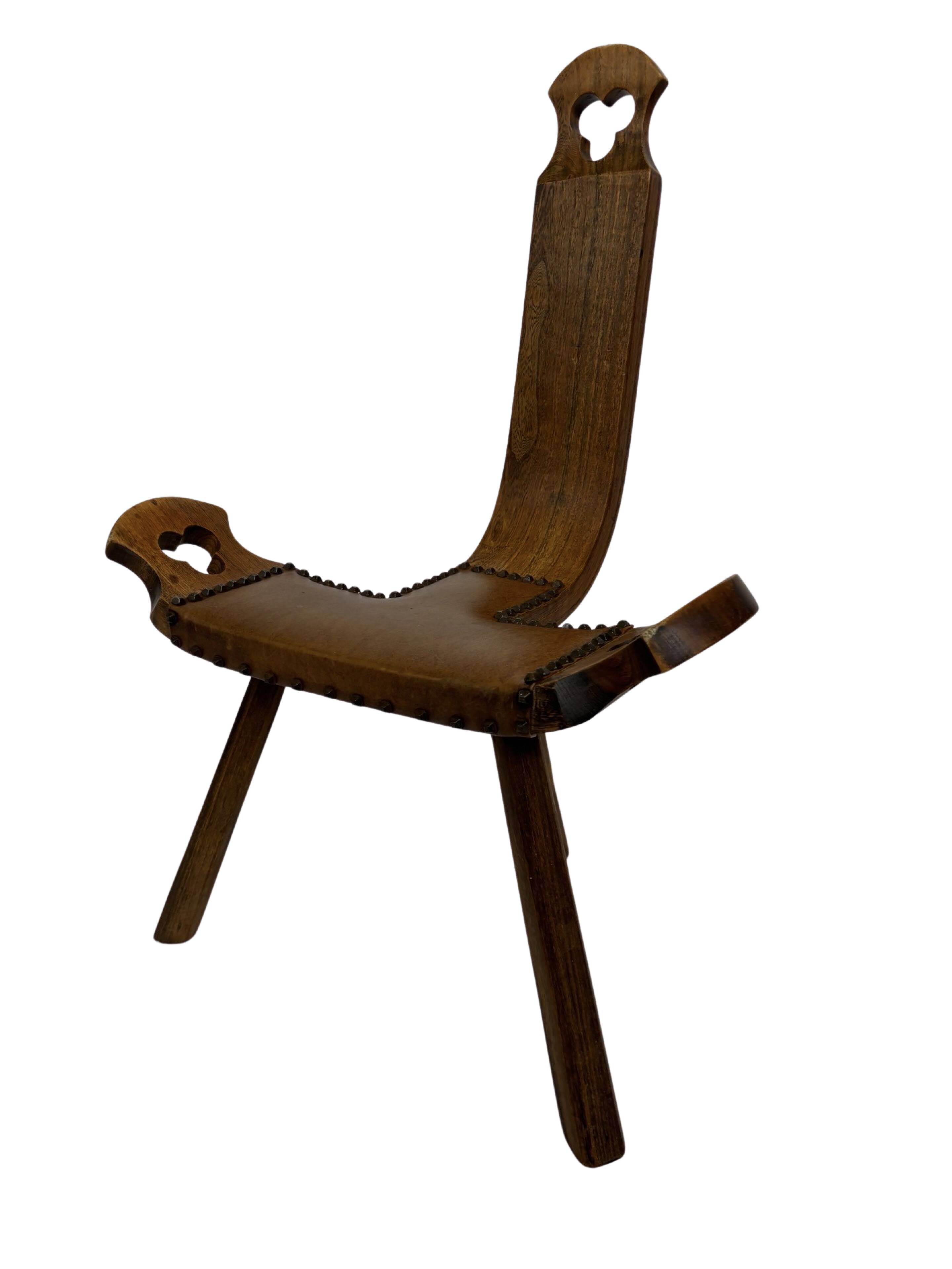 Vintage Spanish chair stool brutalist design wood