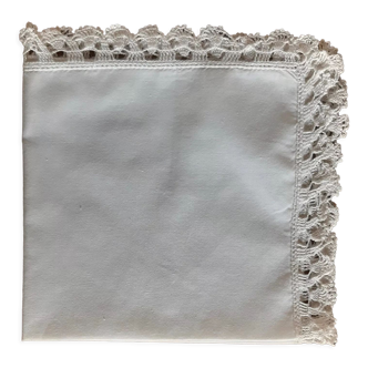 White cotton thread placemat, very fine crochet border, openwork 30s
