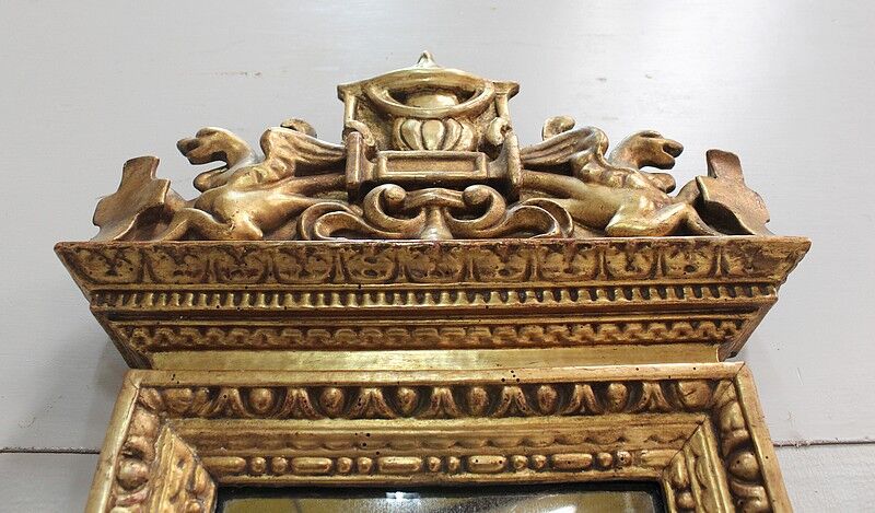 Golden Wooden Mirror with Winged Animal Decorations - Late 19th Century