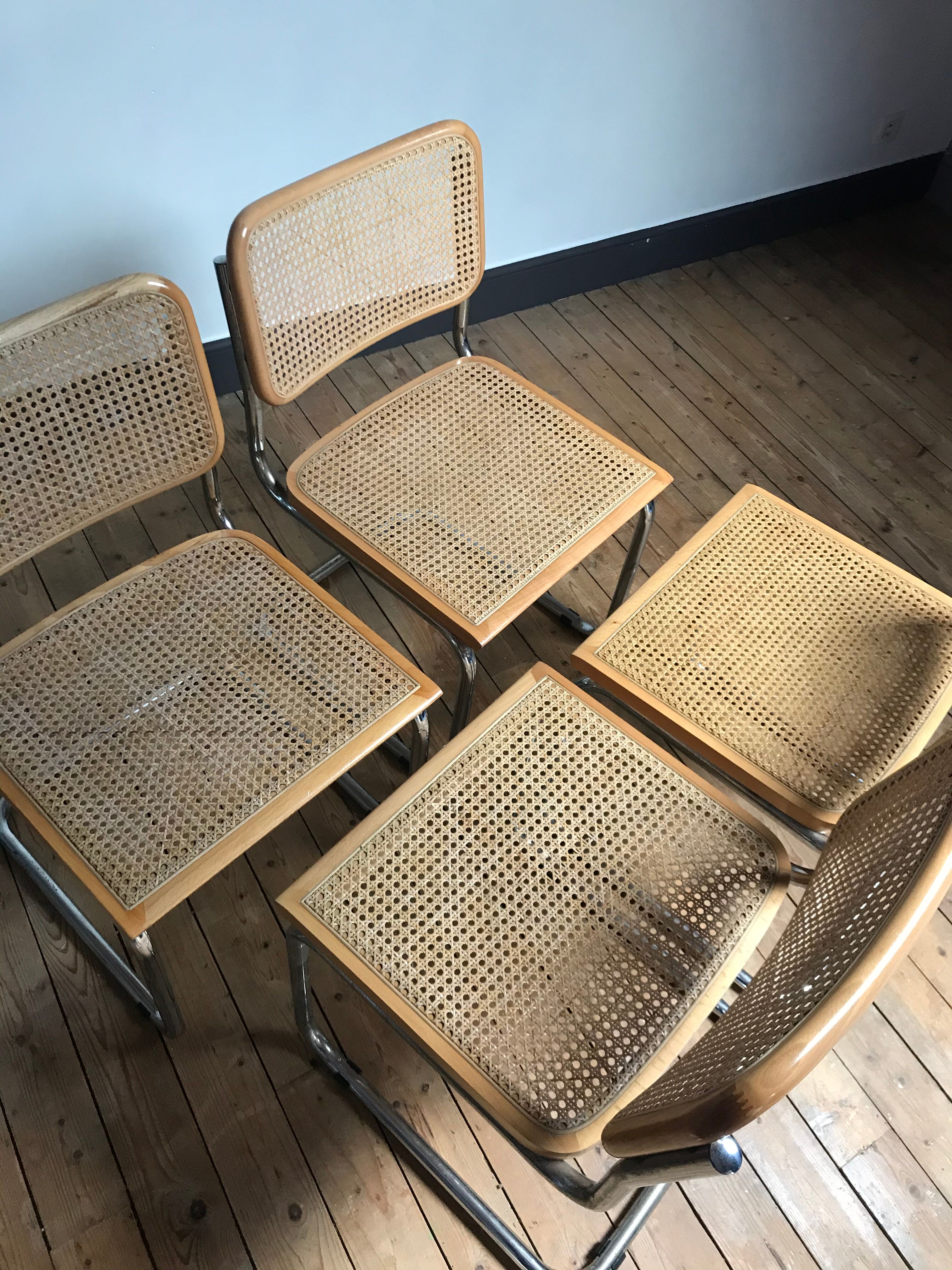 4 Chairs Beige Cesca B32 by Marcel Breuer