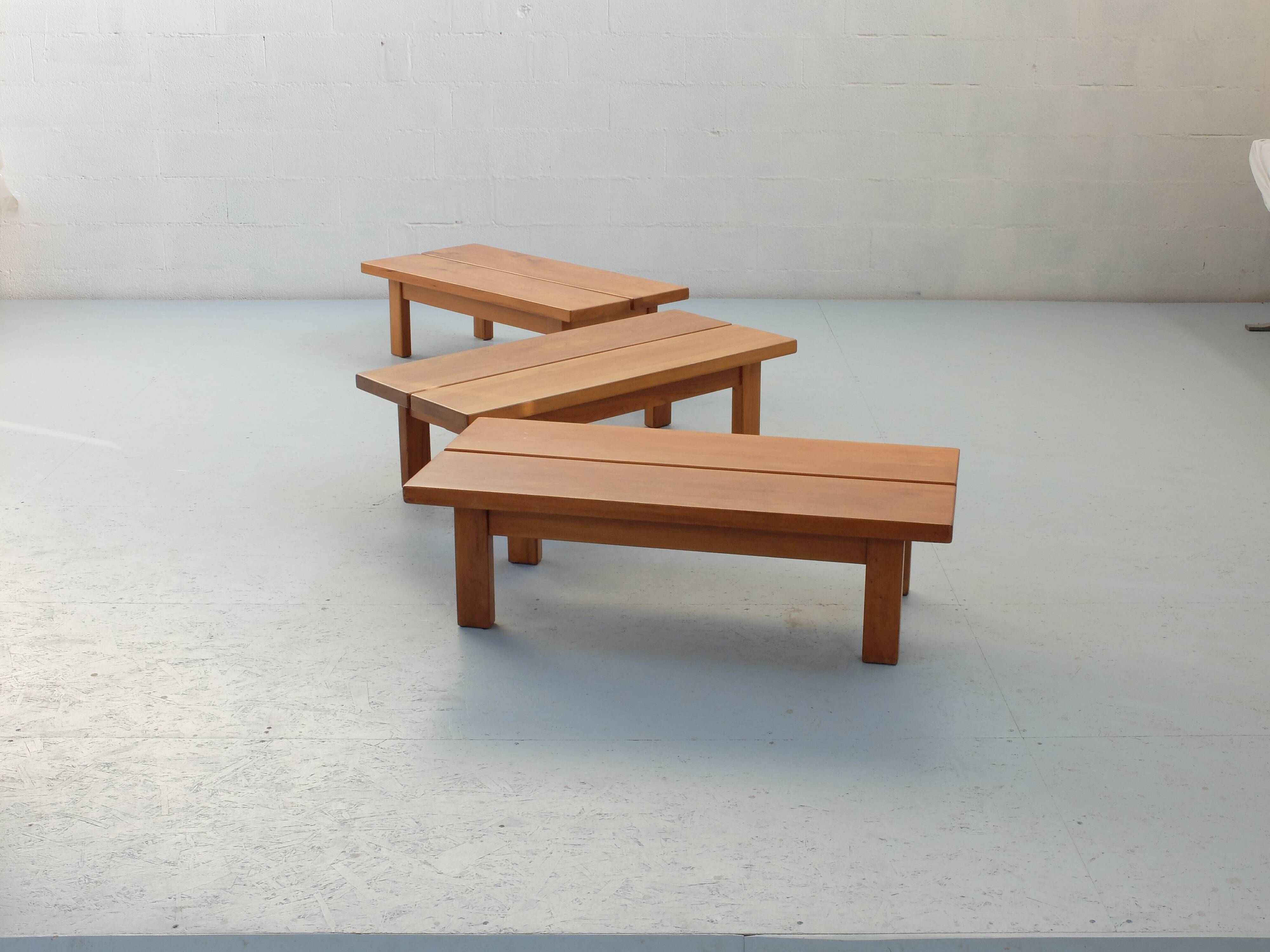 Large coffee table in 3 modules, solid elm.