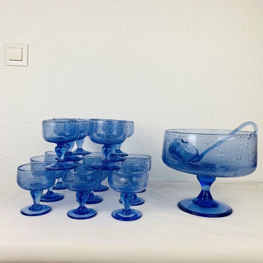 16 sangria serving glasses, Biot blue bubble glass