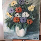 Oil bouquet table signed JM. Salve 1985