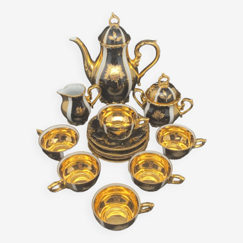 Service à thé/café en porcelaine noire & dorée – 0924X1