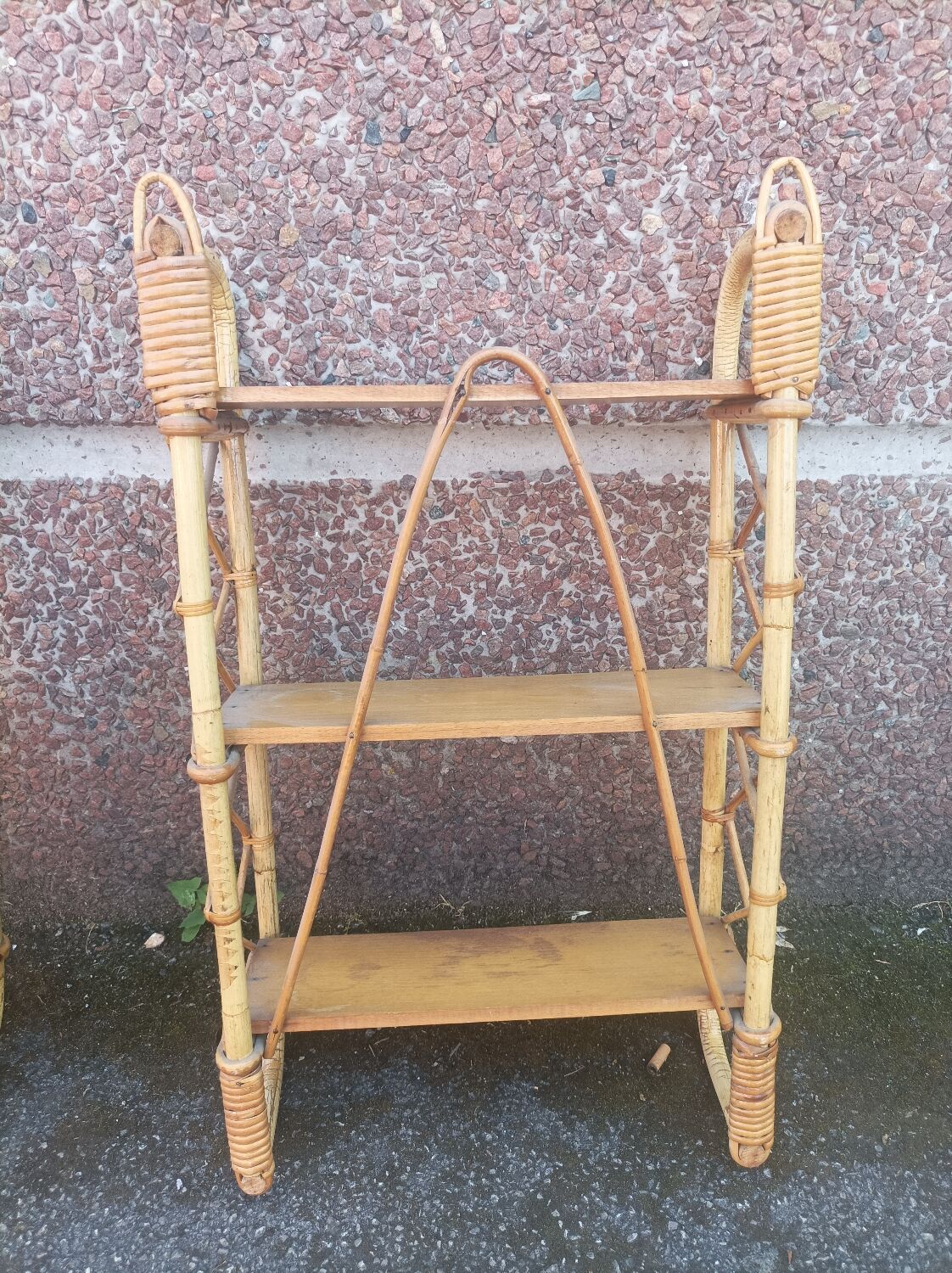 Pair of wall shelves vintage in rattan bamboo wicker